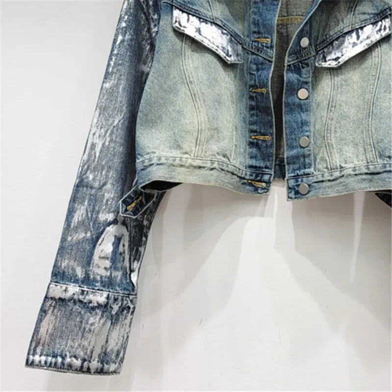

Autumn New Vintage Blue Long Sleeve Denim Jacket Women High Waisted Loose Short Cowboy Outerwear Streetwear Jeans Jacket Female