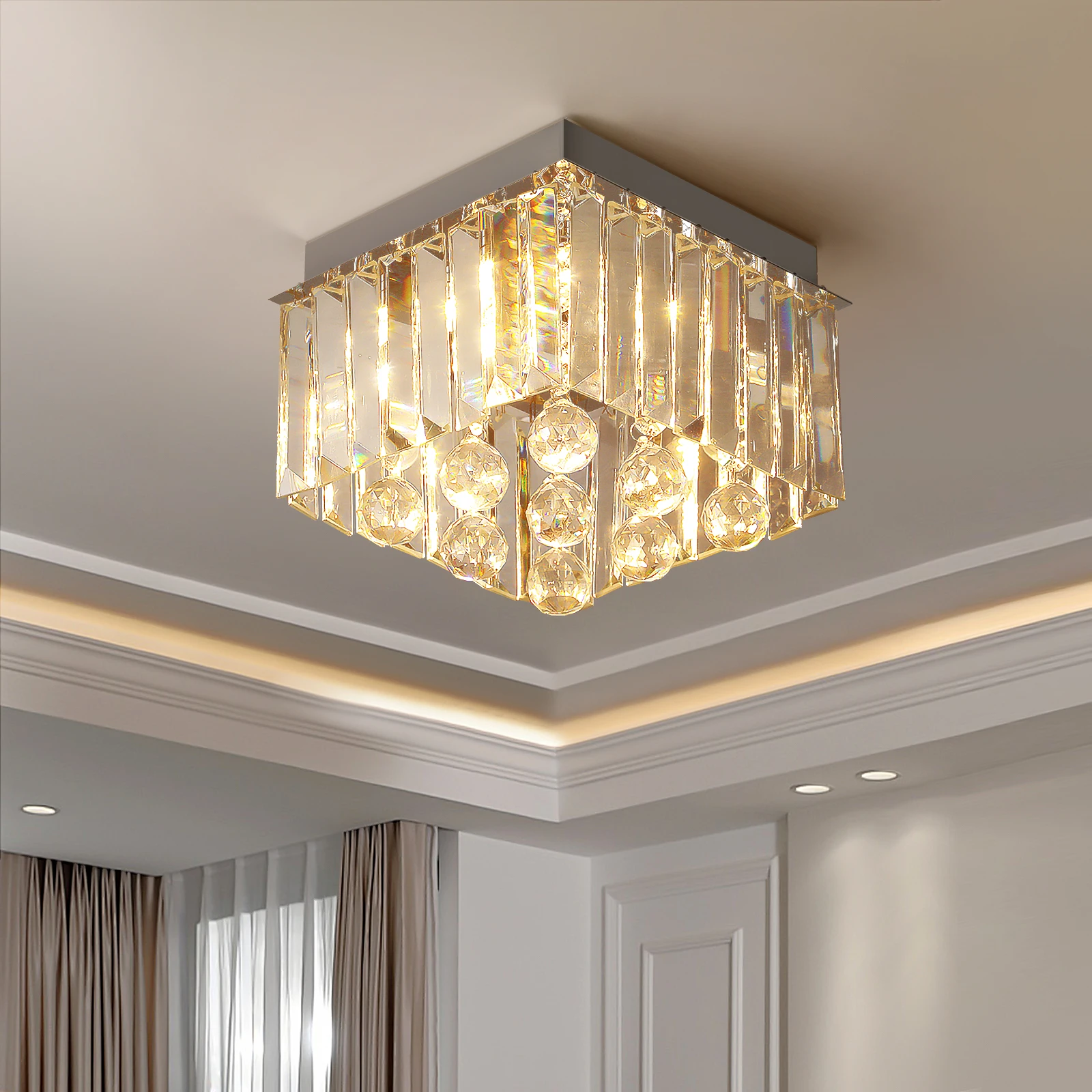 

Luxury Crystal Silver Led Ceiling Lights For Dining Room Modern Home Decor New Ceiling Lamp Round Square Lighting Lustres
