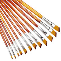 Angular Paint Brushes Set, 12pcs Angled Paintbrushes Long Handle for Acrylic Oil Watercolor Gouache Painting, Nylon Hair Angle