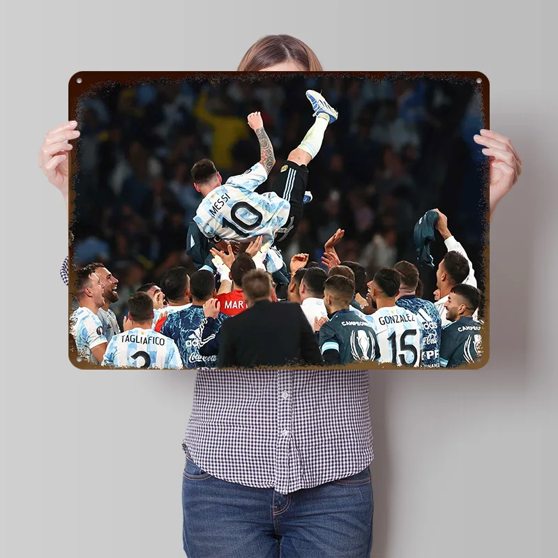 Lionel Messi Football Sport Printed Poster Customized Wall Art Retro Vintage Metal Tin Signs for Decoration Garage Wand Deko