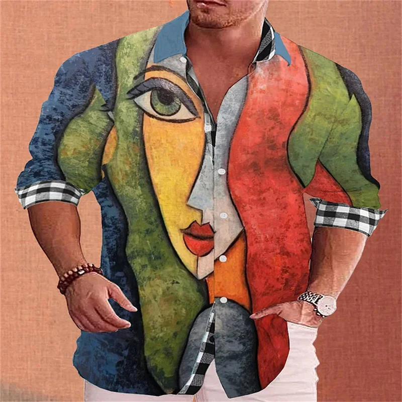Men's Long Sleeve Shirt 3D Spark Pattern Printed Pattern Flip Button Summer Men's Birthday Fashion Shirt