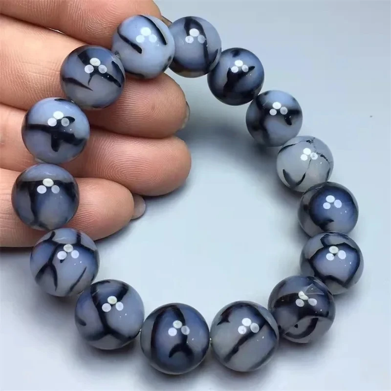 

Natural Ice White Dragon Agate Single Loop Simple and Versatile Bracelet Jewelry for Men and Women