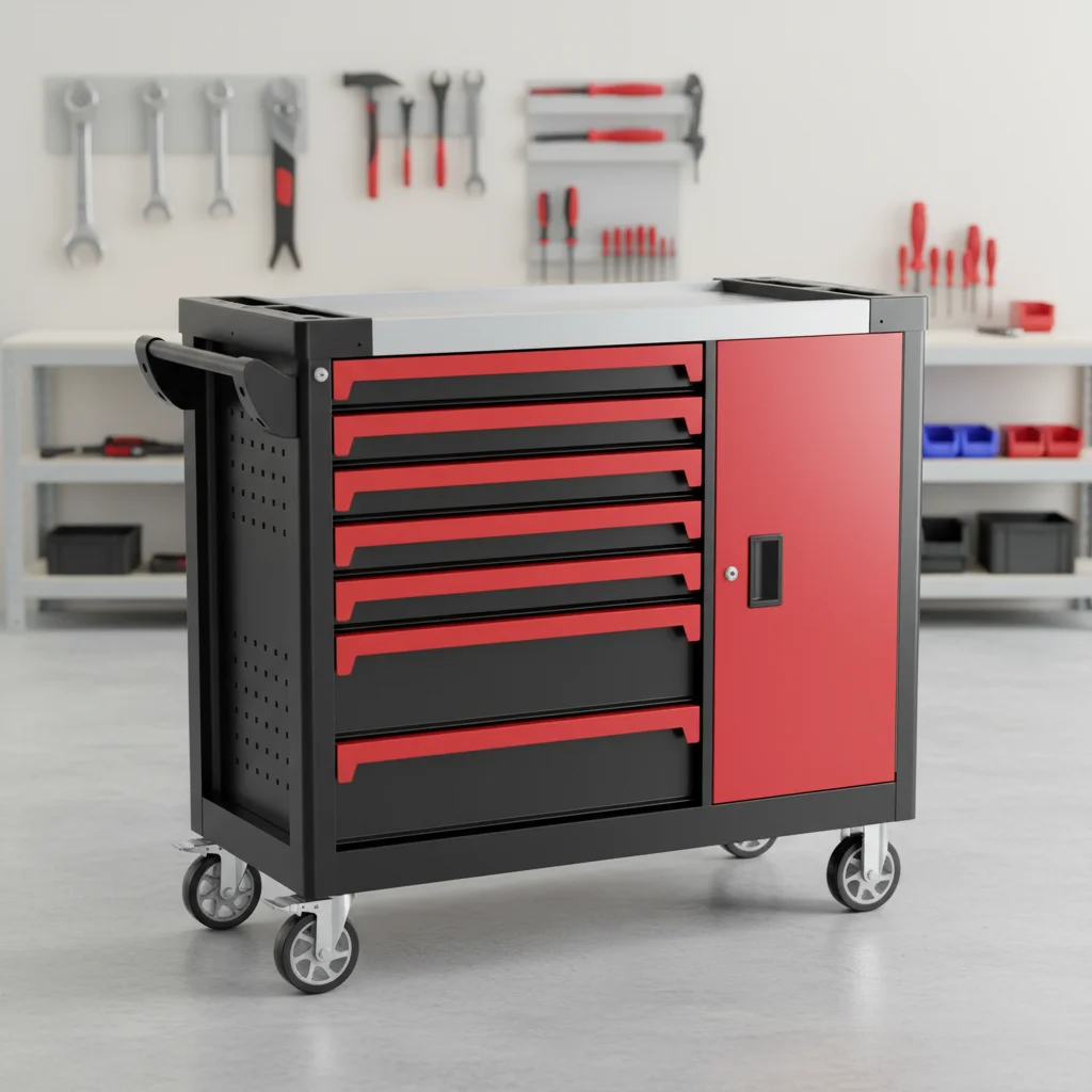 Heavy 7 Drawer Rolling Tool Cabinet Steel Tool Storage Cart with Lockable Side Door for Garage Workshop