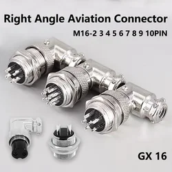 GX16 M16-2 3 4 5 6 7 8 9 10 Pin 90 Degree Right Angle 16mm Aviation Connector Elbow Female Plug Male Chassis Mount Socket