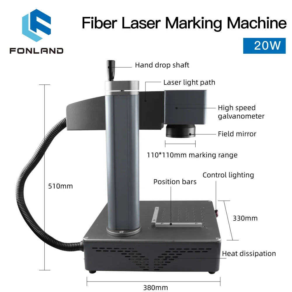 Fonland 20W Engraver Fiber Laser Machine for CNC DIY Fast Mini Logo Mark Printer Working with Jewelry Plastic Metal Ceramics