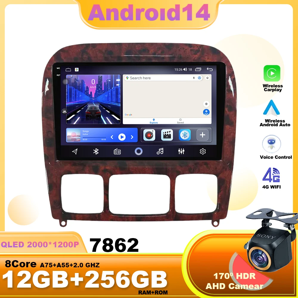 

Android 14 For Mercedes Benz S-Class S Class W220 VV220 1998 - 2005 Multimedia Player Auto Radio GPS Carplay 4G WIFI Android