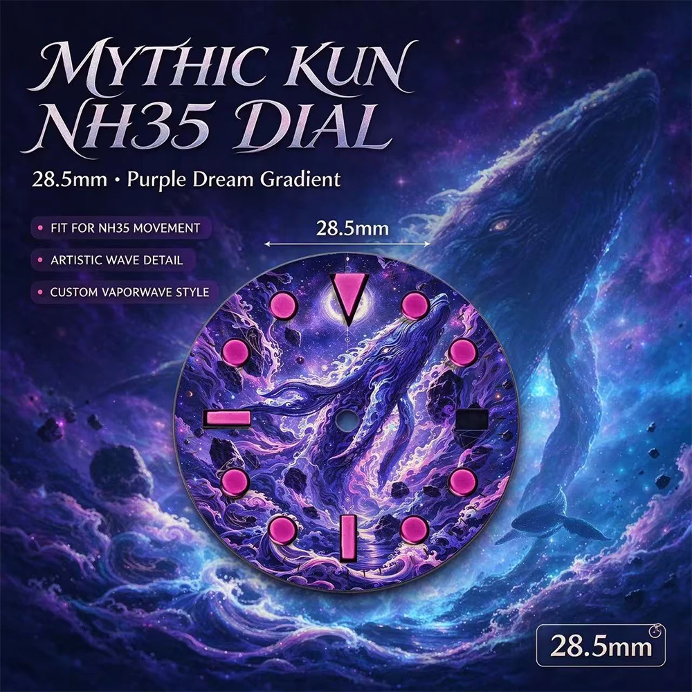 28.5mm NH35 Watch Dial Custom Art Kun Cosmic Ocean Dial Custom Logo Pattern Available for NH35 Automatic Movement Watch Mod