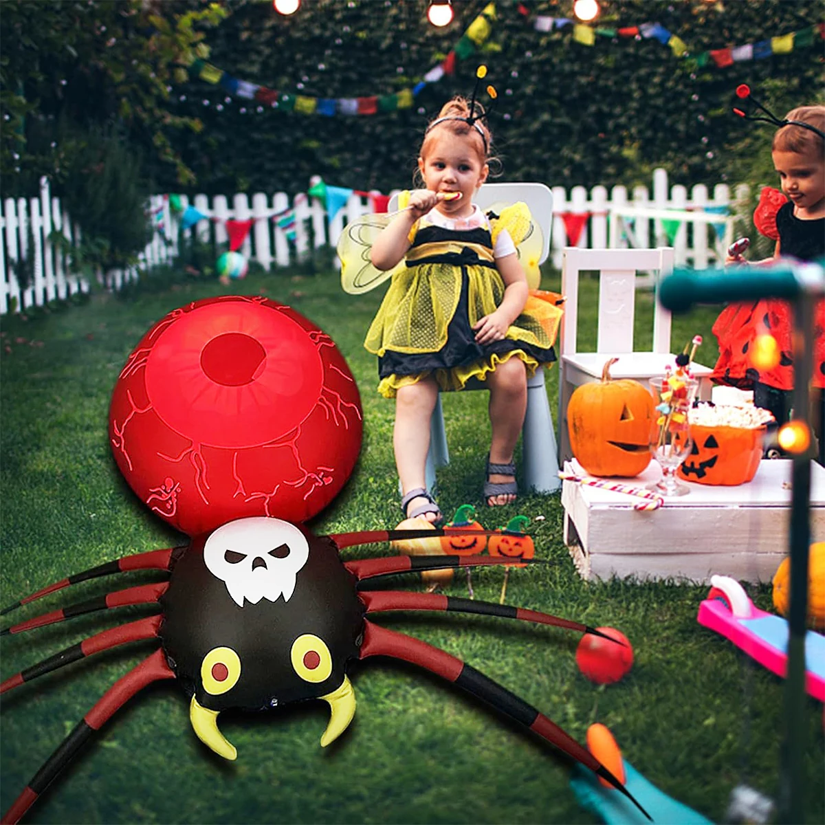 Araignée Gonflable avec Lumière LED pour Halloween, 16 Documents, Décorations Réglables pour Jardin Extérieur