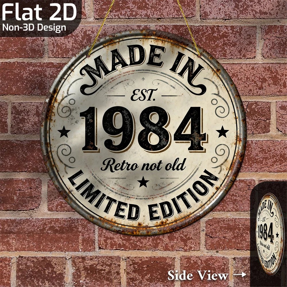 2D Flat,, 2D Flat, 1pc, Vintage Metal Aluminum Decorative Sign (8'' x 8''), Made in 1984 - 40+ Years of  Legacy, ' not old' Limi