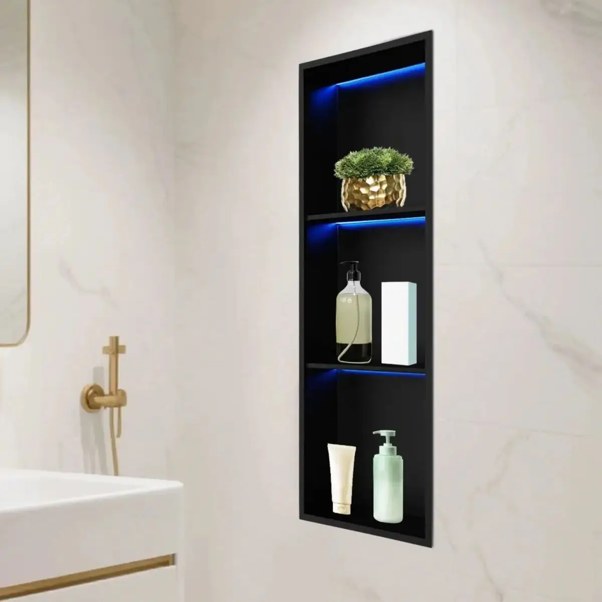 

Stainless Steel Recessed Wall Niche with RGB Light 2/3-Tier Bathroom Shelves Concealed Shower Niche Shelf Bbathroom Cabinet