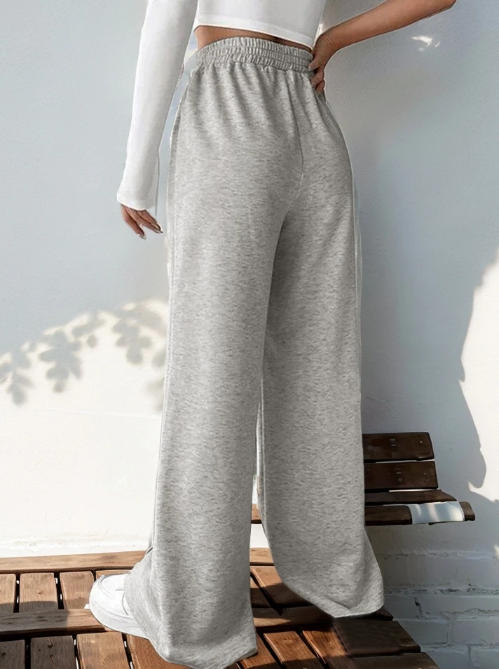 Athleisure Women's Pants Grey Loose Wide Leg Pants V-shaped High Waist Spliced Wide Leg Pants 2024 Women's Casual Loose Trouser