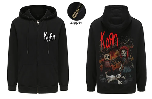 Mens Fashion Hip Hop Korn Zip-up Hoodies Harajuku Zipper Hooded Tops High Street Sweatshirt Autumn Winter Unisex Sweatshirts