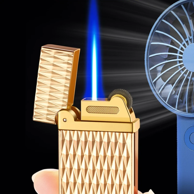 Diamond Windproof Blue Flame Lighter Circulating Inflation Adjustment Grinding Wheel Igniter Rectangular Small and Convenient