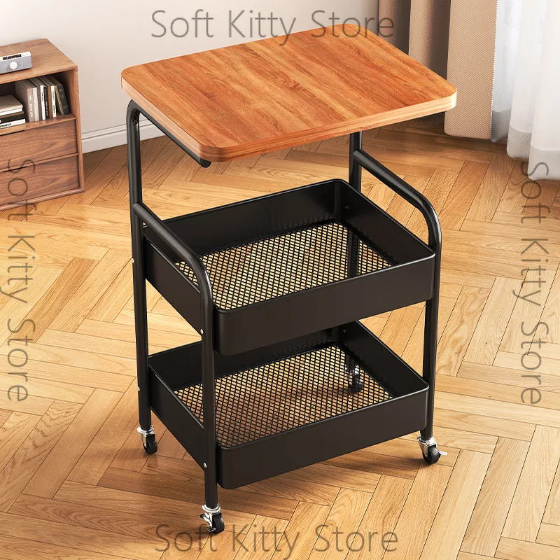 The small cart with wheels, bedroom snack shelf, storage rack, sofa side table is movable