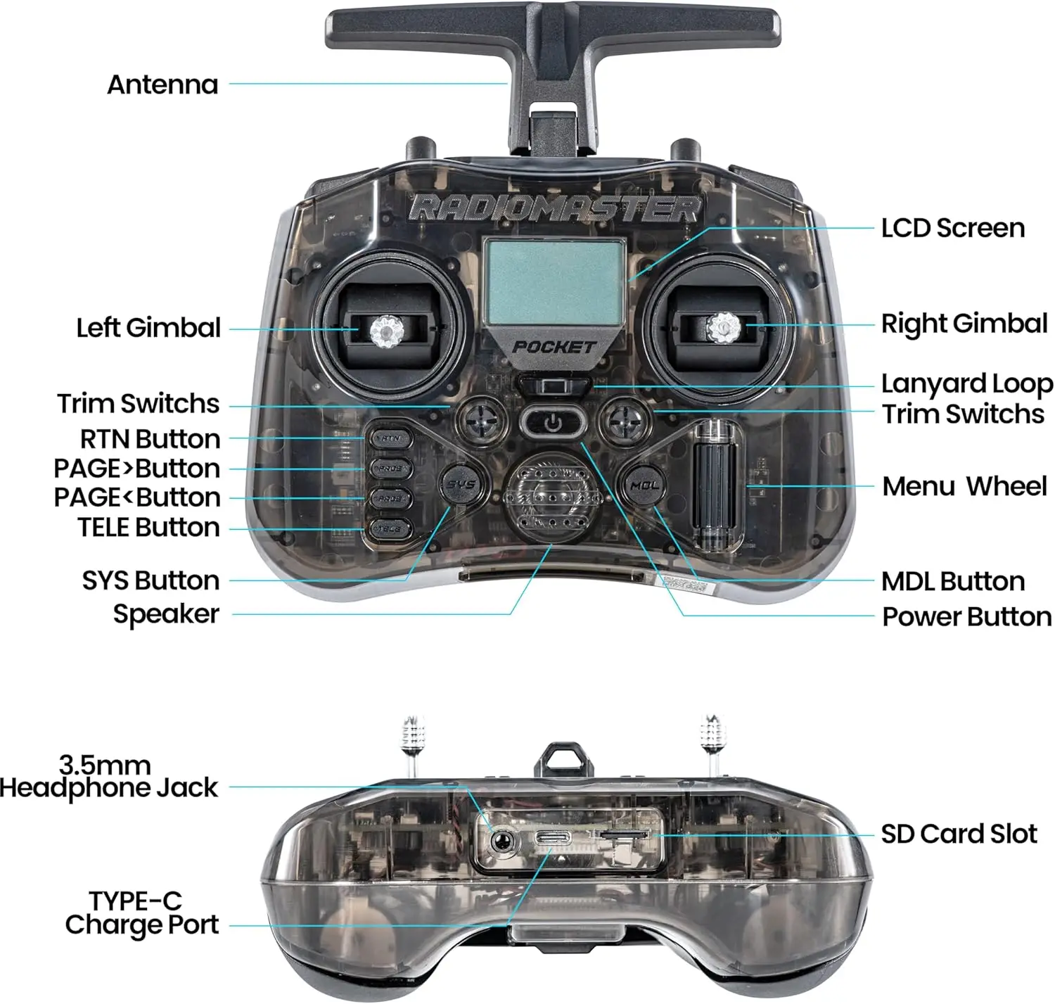 RadioMaster POCKET P16 2.4G Radio Control Removable Sticks Foldable Antenna ELRS Transmitter Hall Joystick For RC Drone/Ro view 2