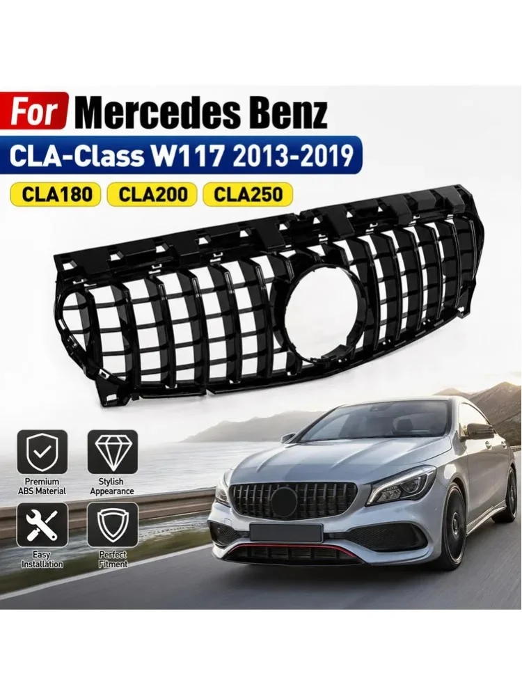 Für Mercedes Benz CLA-Klasse W117 2013-2019 CLA180 CLA200 CLA250 GT-Style Mesh Auto Frontgrill Rennsport-Kühlergrill Schwarz