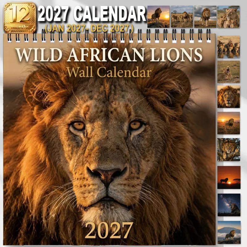 Wild African Lions 2027 Wall Calendar, 12 Month Hanging Calendar, Gift for Lion Lovers, Wildlife Home Decor