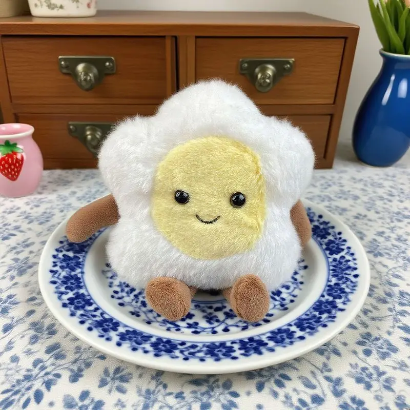 15*15 cm Pluche Gebakken Ei Speelgoed Kawaii Wit Bruin Voedsel Gevulde Pluche Cartoon Speelgoed voor Jongens Meisjes Verjaardag Kerstcadeaus