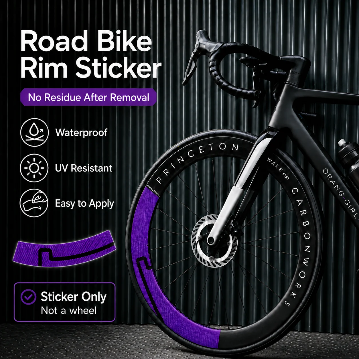 Image of Rennrad-Felgenaufkleber-Set für 2 Räder 4 Seiten, Wasserfester UV-Beständiger Fahrrad-Radkranz-Aufkleber, Rückstandsfreier Abnehmbarer Fahrrad-Felgensticker