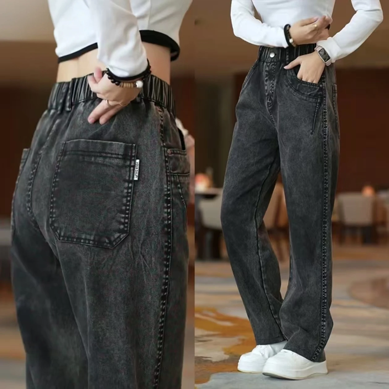 

Autumn Winter New Sle Men's Loose Straight Leg Casual Pants Snowflake Lyocell Denim Jeans Faionable Urban Wear