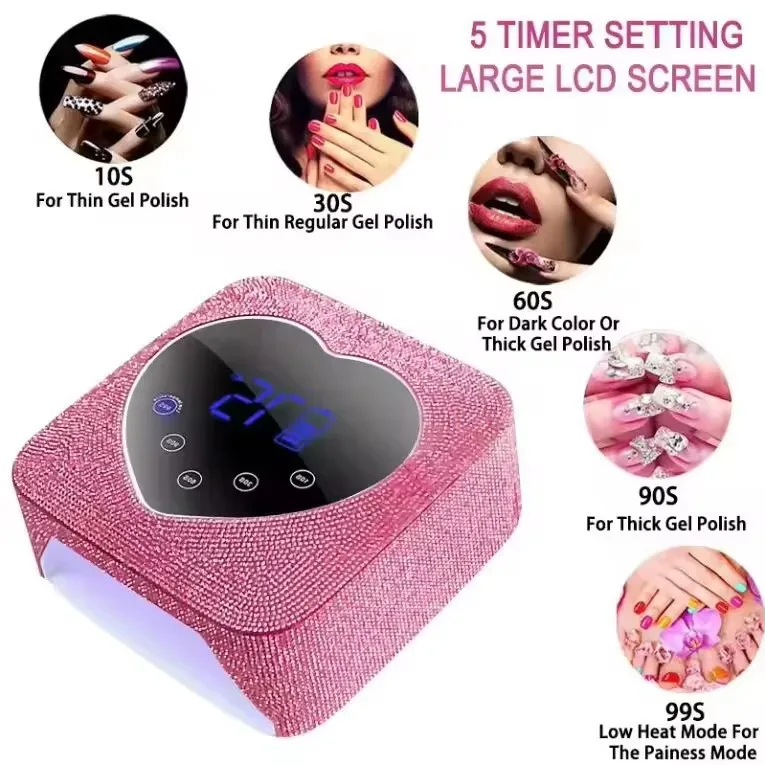 Diamond-encrusted 72W High-power Cordless Nail Light Quick-drying Nail Baking Gel Light Therapy 3-Speed Timing UV Nail Machine