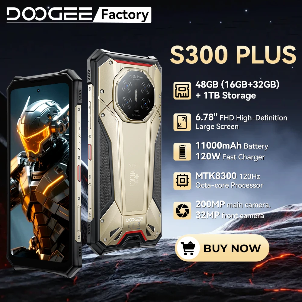 

Міцний телефон DOOGEE S300 Plus 5G, розміри 8300, 6,78 дюйма, 120 Гц, дисплей 48 ГБ + 1 ТБ, 200 МП, 11000 мАг, 120 Вт, смартфон Android 16, NFC