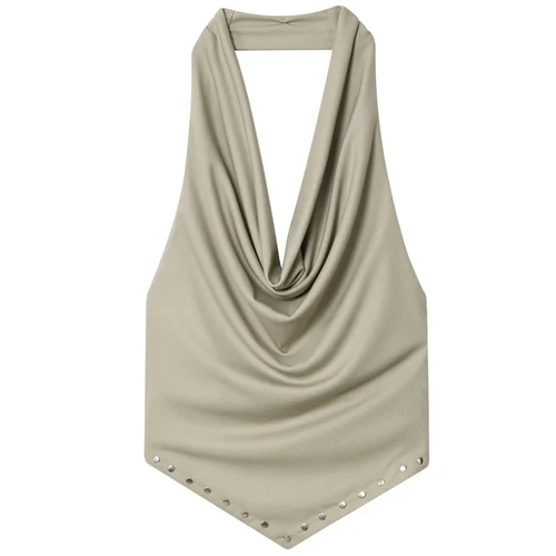 Imagen 2 del producto HXAO 2025 Tops con cuello Halter y remaches para mujer, camisetas sin mangas sexis con volantes y camisola para mujer, camiseta sin mangas sin espalda, chalecos elegantes