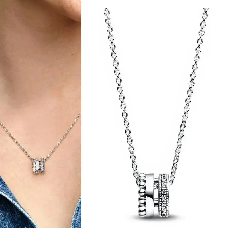 Women's Necklace Sparkling Dense Set Snowflake Logo Necklace 100% 925 Silver DIY Charming Jewelry Fashion Light Luxury