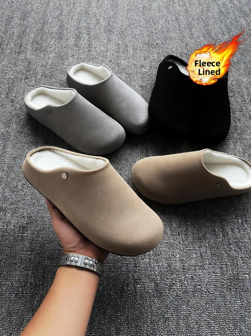 

Men's Cotton Mules Winter Fleece Lined Slip-On Warm Lazy Half Slippers Soft Bottom Buckle Comfortable Casual Slip-On Shoes