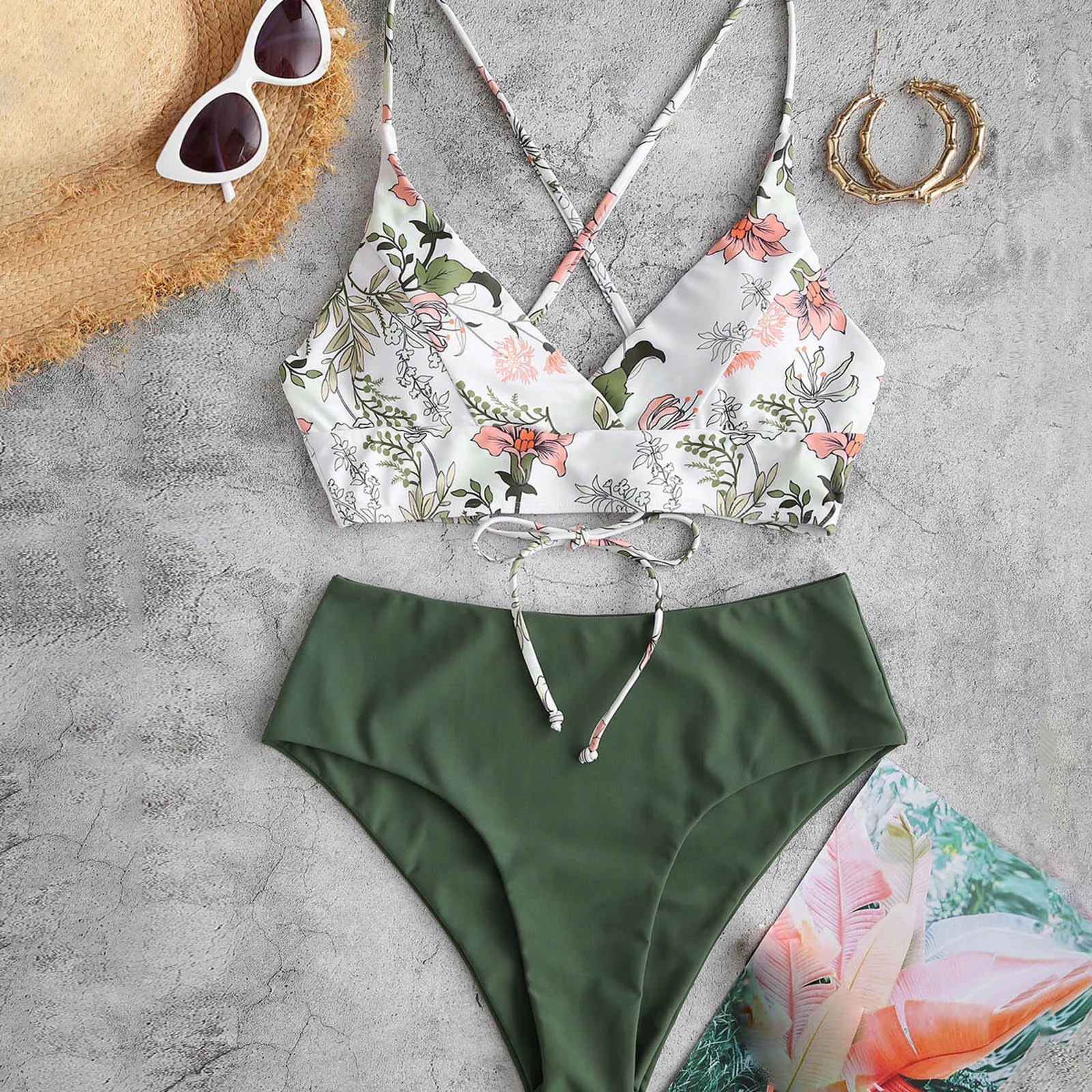 Print Bikini Flower Size Beachwear Sets Two Women Split Swimsuit Plus Piece Swimwears Tankinis Set Swimwears Tankinis Set