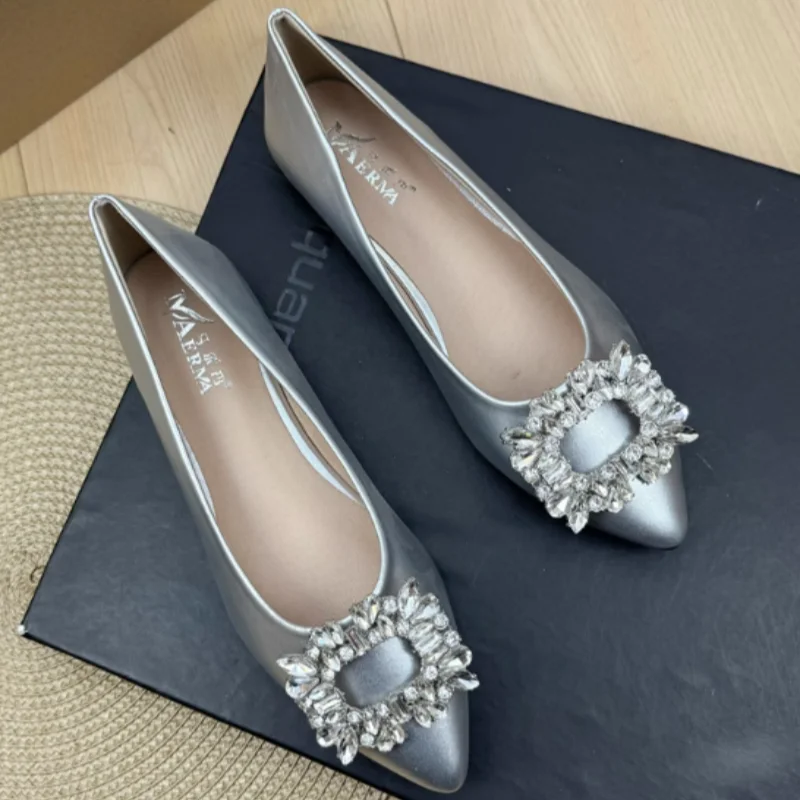 Female Soft Leather Shoes Pointy Tip Soft Leather Luxury Crystal Buckle Flats 2025 New Arrivals Hand-Made Plus Sizes Slip-On 48 view 2