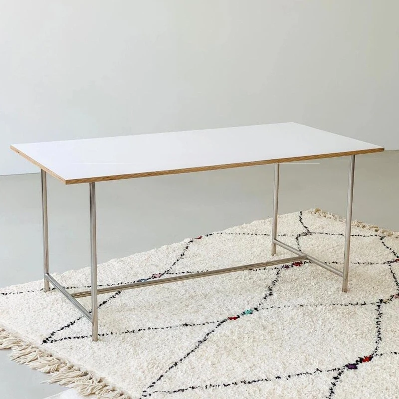 

Minimalist birch modern long desk, small household white study computer desk