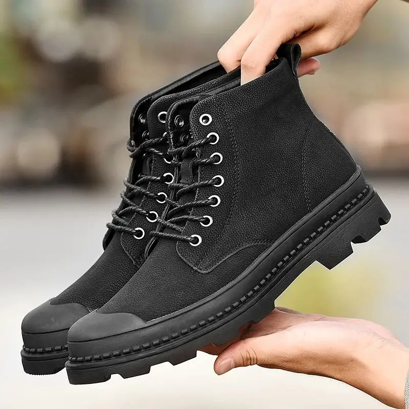 

Warm Winter Men's Genuine Leather Rubber Ankle Boots Faionable ort Tube Boots Spring Autumn Season PU Lined Cotton Boots