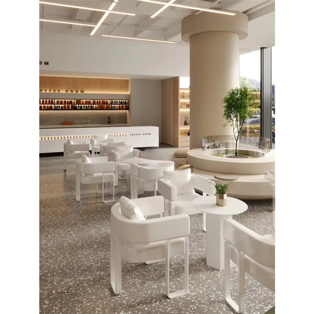 Modern White Cafe Table Chair Combination Cream Style Table Chair for Outdoor Mall Hotel Gym Catering Dessert Shop