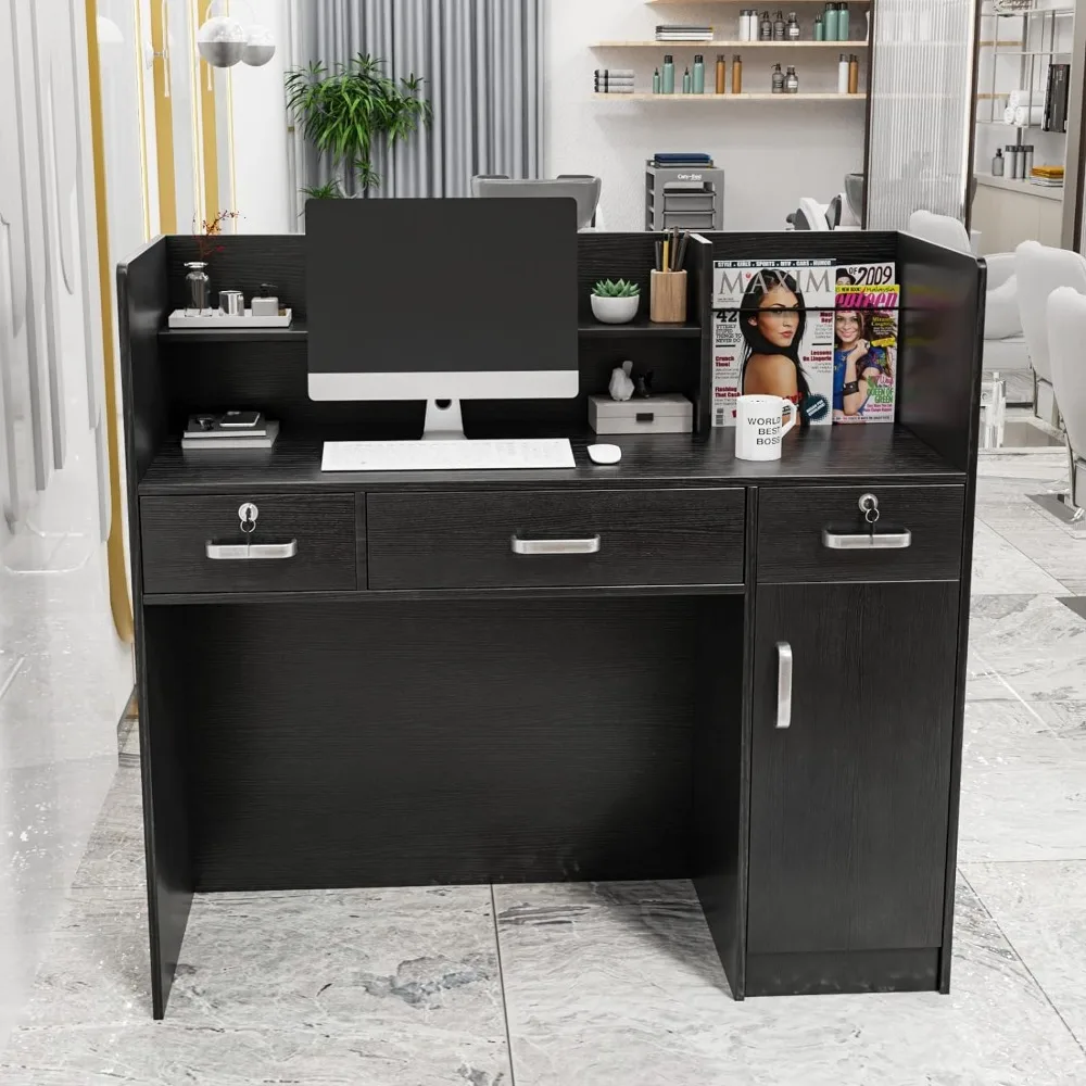 

Office Computer Desk Modern Reception Desk With Lockable Drawers Clothing Store Checkout Counter Storage Cabinet & Shelf Tables