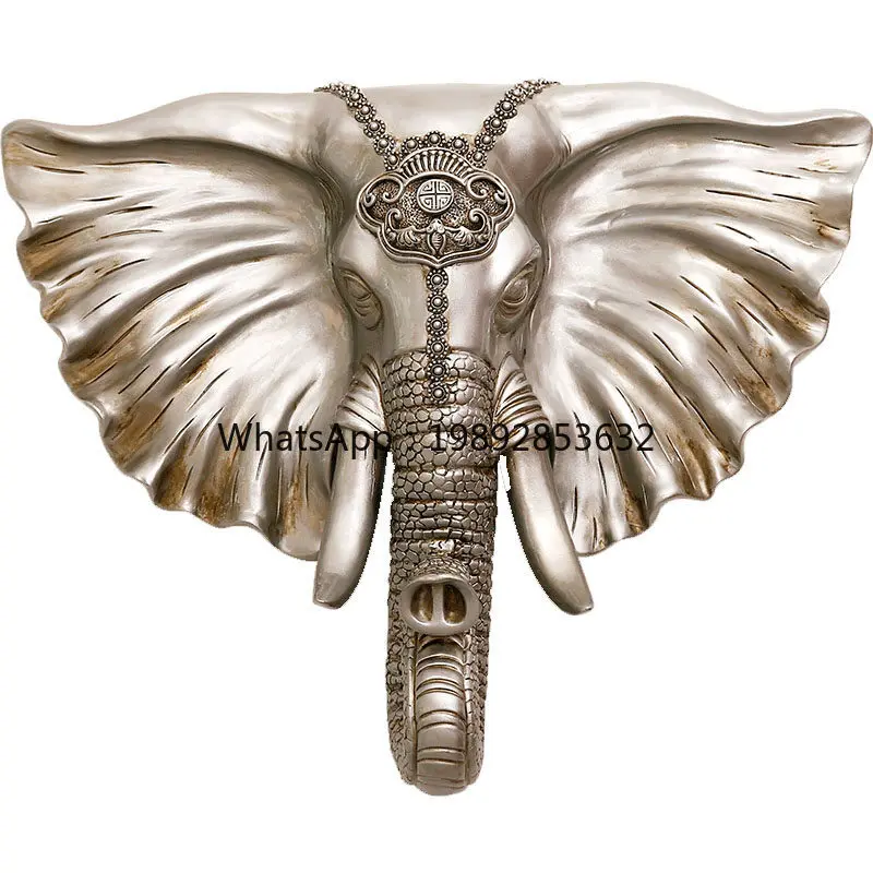 Lucky elephant head wall hanging, European wall pendant living room background three-dimensional decoration
