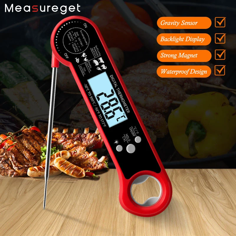 Instant Read Meat Thermometer with Backlight Waterproof Food Thermometer for Cooking Outside Grill Kitchen and BBQ