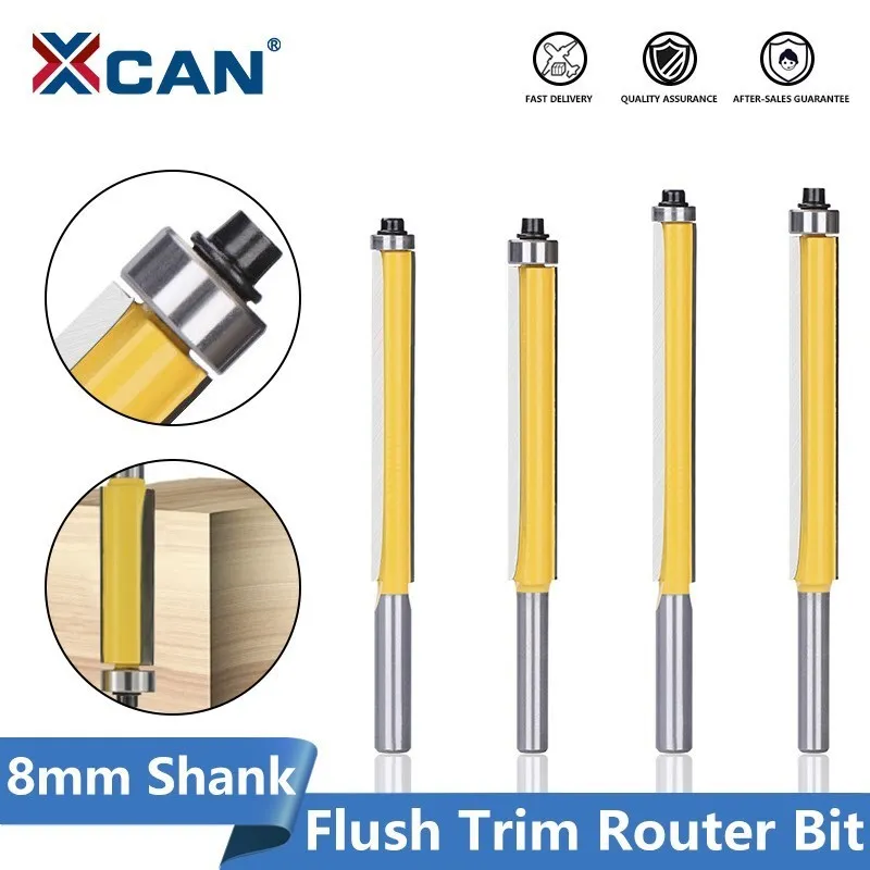 

XCAN 1pc/2pc/3pc 8mm Shank Tenon Cutter Set 1/2" Dia Flush Trim Straight Router Bit with Bearing End Milling Cutter For Wood