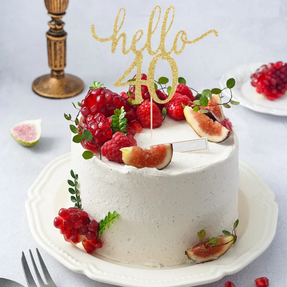 1 x goldener Hello 40-Kuchenaufsatz – elegante Geburtstagsdekoration für Kuchen und Cupcakes – schimmernde Party-Dekoration für den 40. Feier – Detail 3