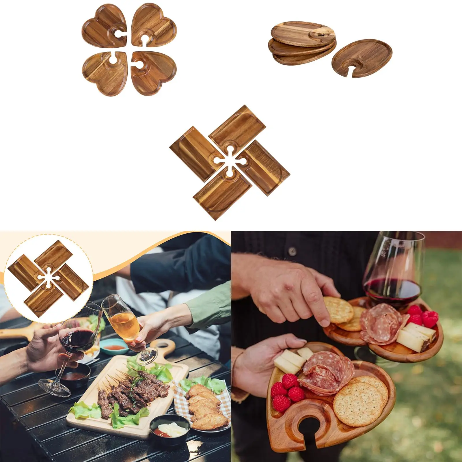 

4 шт., тарелка для закусок, ручной поднос для закусок, поднос для закусок, доска для кексов, с держателем для напитков для вечеринок в отеле, кейтеринга, овощей