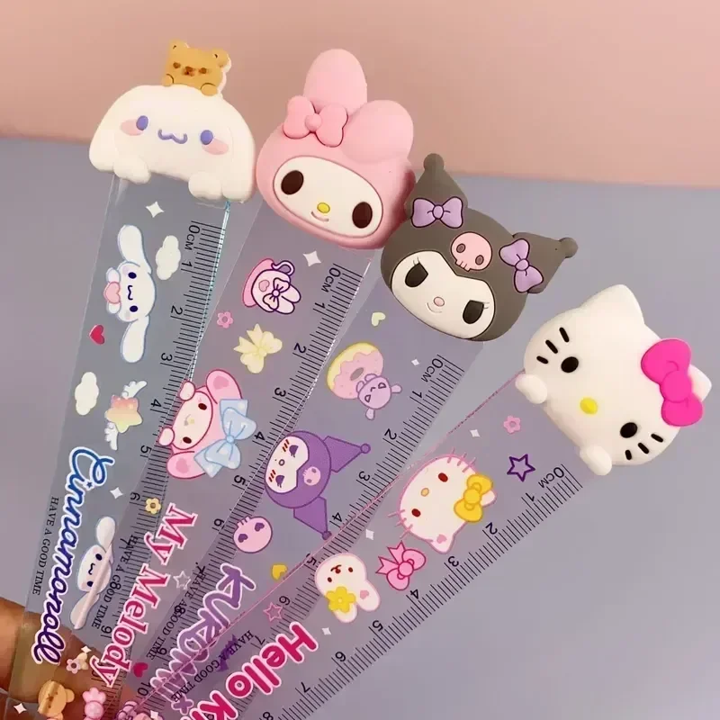 Sanrio Ruler Hello Kitty Kuromi My Melody Cinnamoroll Cartoon Children Students 15cm Ruler Kawaii Stationery Gift Random 48pcs