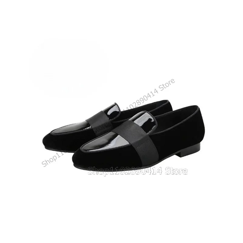 

Black Riband Decor Patchwork Men Loafers Fashion Slip On Men Casual Shoes Luxury Handmade Party Banquet Office Men Dress Shoes