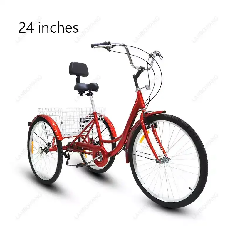 24 Inch Adult Tricycle, 7-Speed Comfortable Cruiser Bike for Seniors Leisure Shopping with Rear Basket