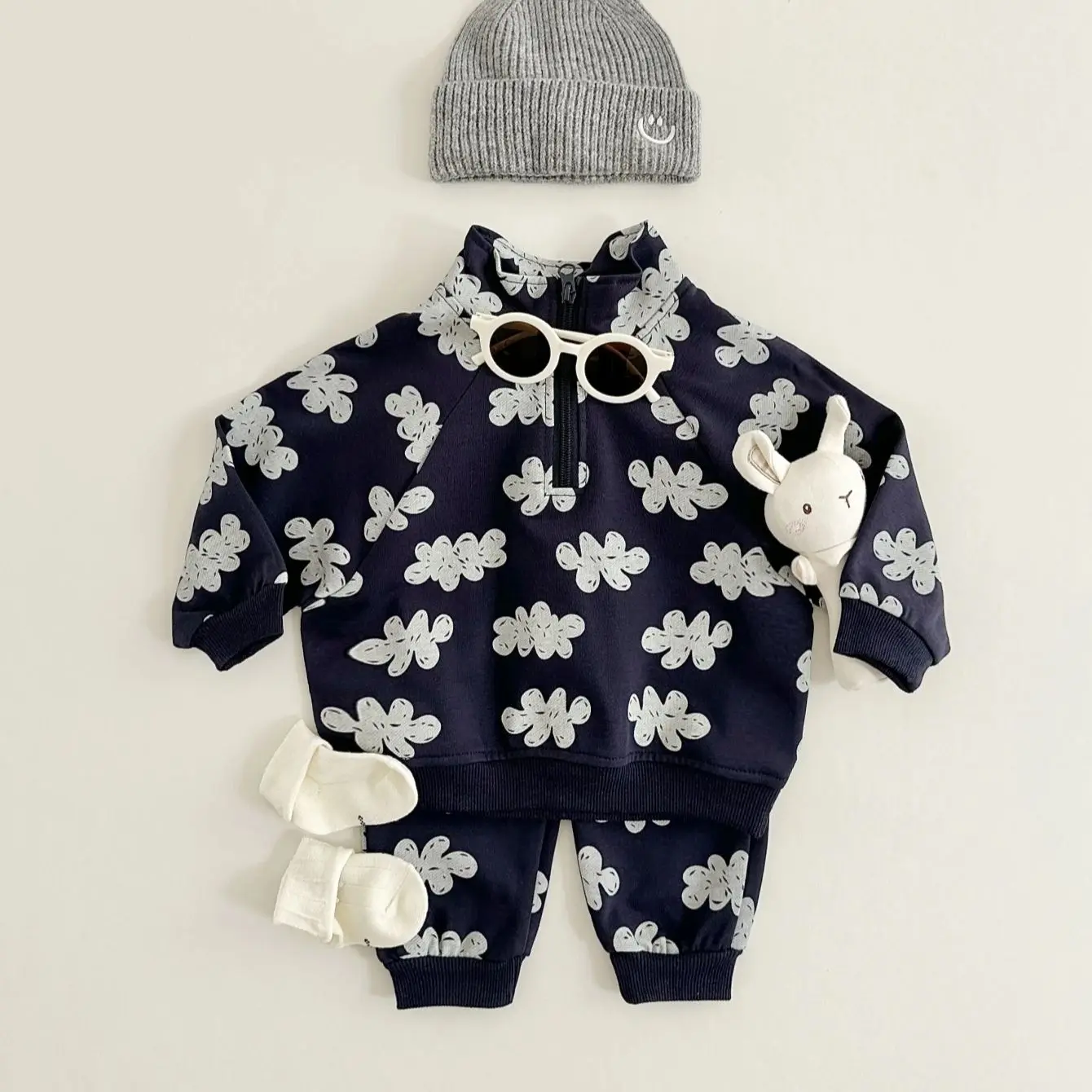 Ensemble de Vêtements pour Bébé Garçon et Fille, Sweat-Shirt à Fermeture Éclair, Imprimé Nuage, en Coton, à Manches sulf, Costumes Y + viser