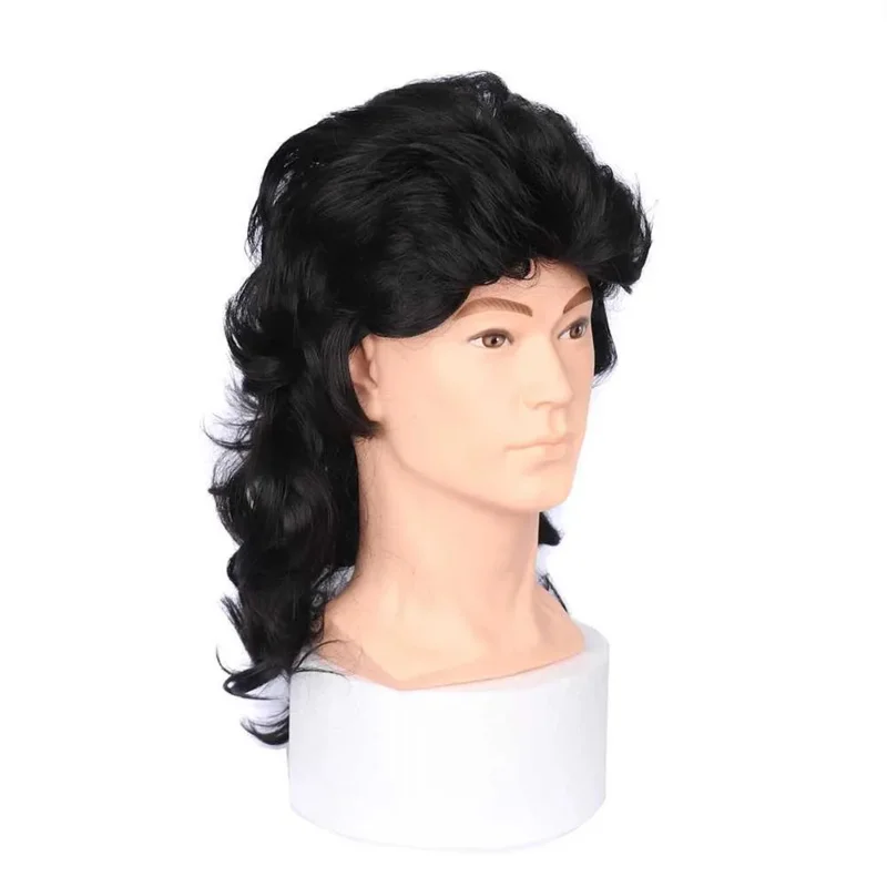 Parrucca da uomo anni '80 Parrucca sintetica da uomo e da donna in peluche Bla Parrucca da uomo riccia Parrucca da uomo Halloween Costume Party Gioco di ruolo Parrucca Punk Ro W 240808