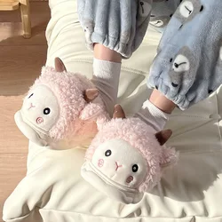 Fuzzy Alpaca Slipper Women Winter Warm Kawaii Plush Contton Indoor Floor Non Slip House Home Men Male Shoes Female 2024 New In