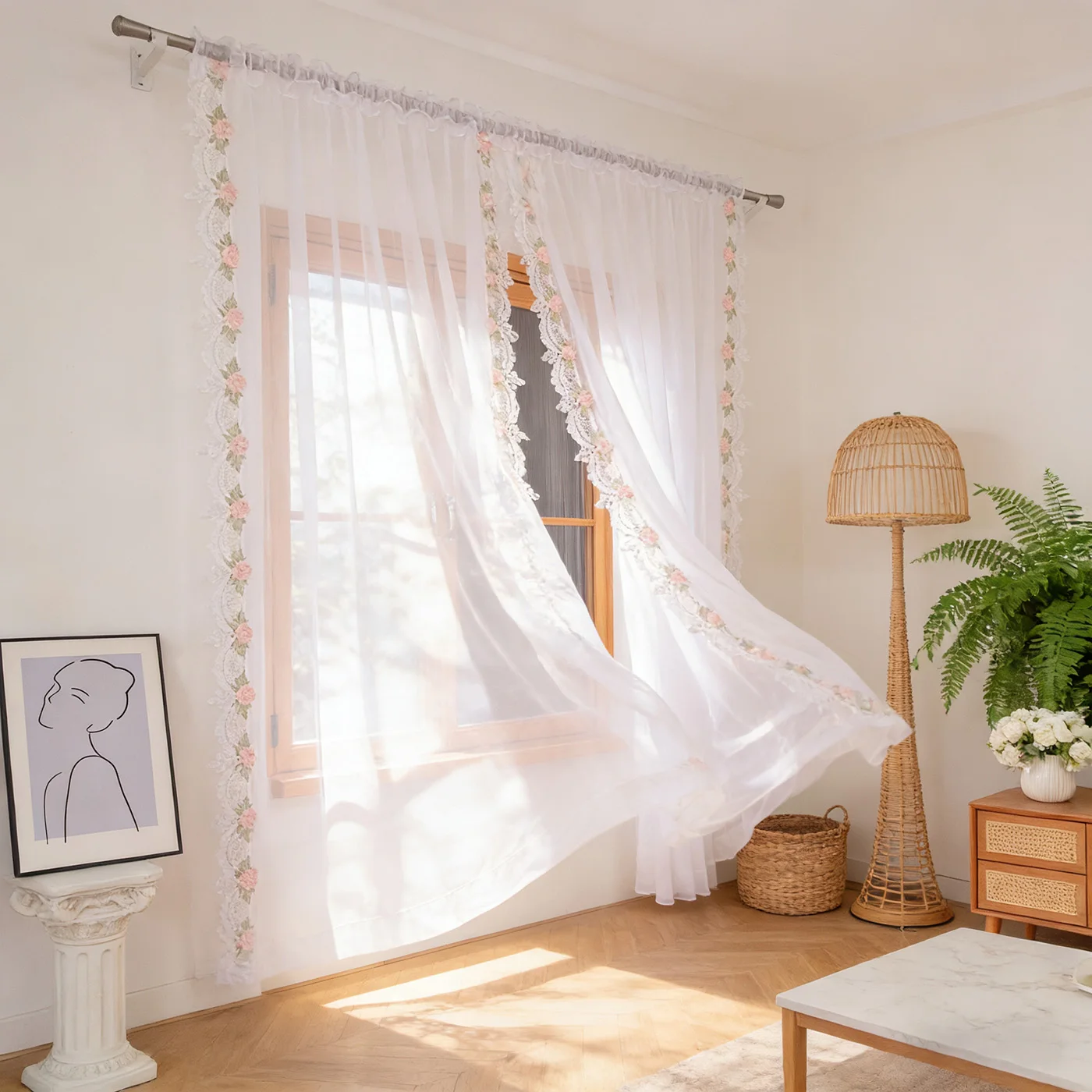 

1 шт., полупрозрачные прозрачные шторы, красочные вышитые кружевные шторы для гостиной, спальни, кухни, праздничное украшение