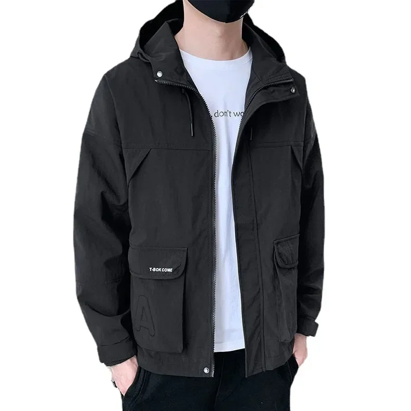 Chaquetas de algodón de manga larga para hombre, abrigos cálidos a prueba de viento, negro, otoño e invierno, 2023