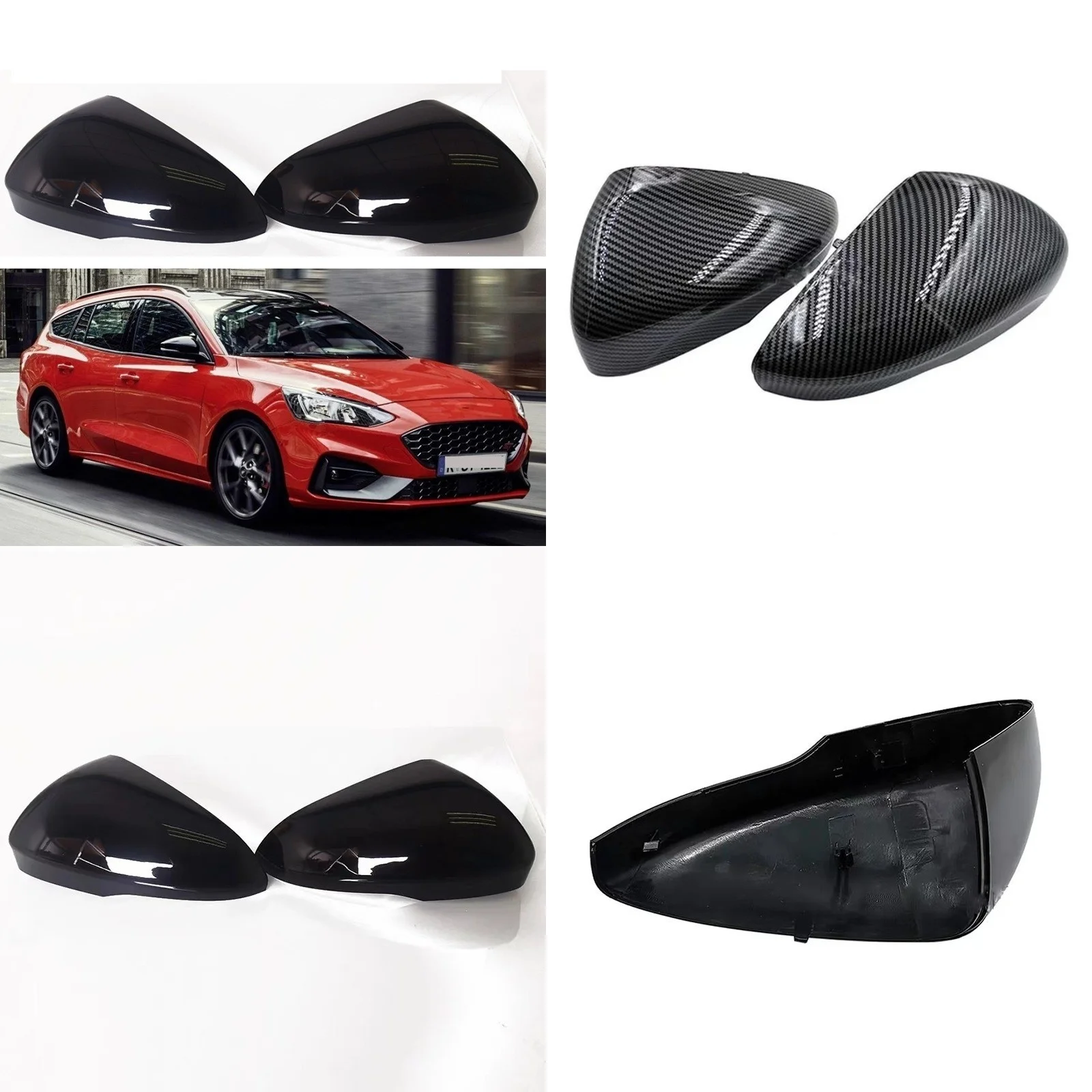 

Glossy Black Left Right Side Mirror Cover For Ford Focus MK4 2019-2022