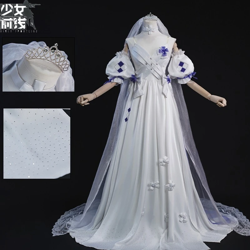 

Transparent Blue Wedding Dress Cosplay Costume Girls Frontline HK416 Moonlit Devotion Bride Outfit Full Set for Women Halloween
